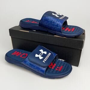 Under Armour Ignite Pro Freedom Men's Size 12 Slides Red White Navy Blue 3026152